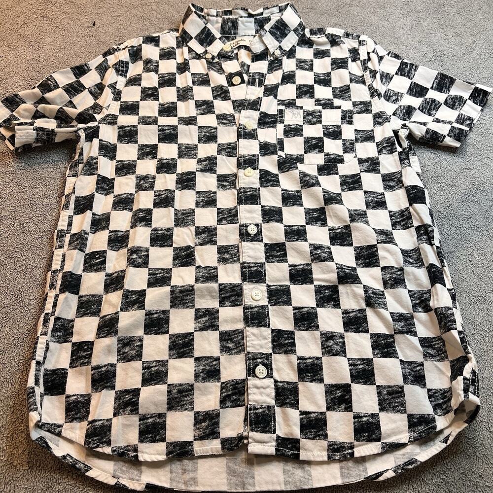 Abercrombie Kids Boys Checkerboard Short Sleeve Button Down Shirt Size XL 13/14